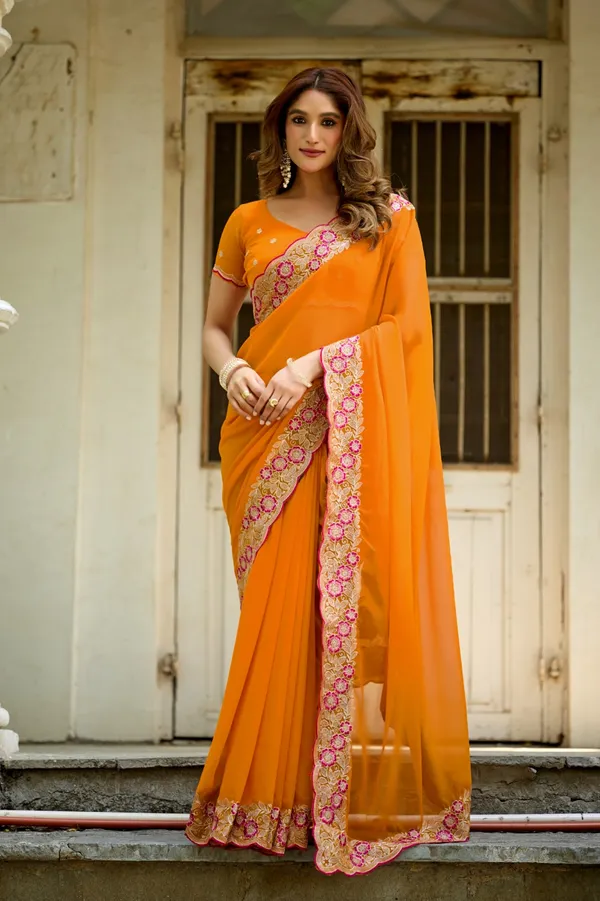 Orange_Georgette_Embroidered_Saree_For_Women