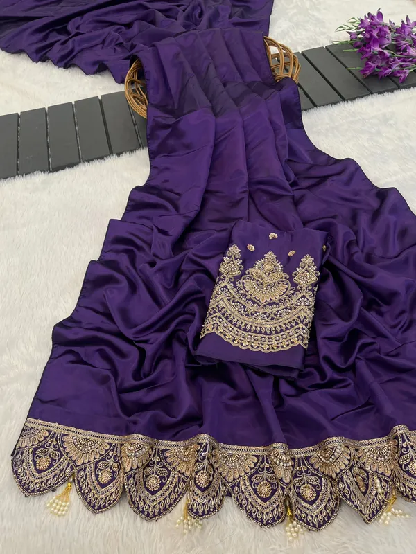 Purple_Satin_Embroidered_Saree_For_Women