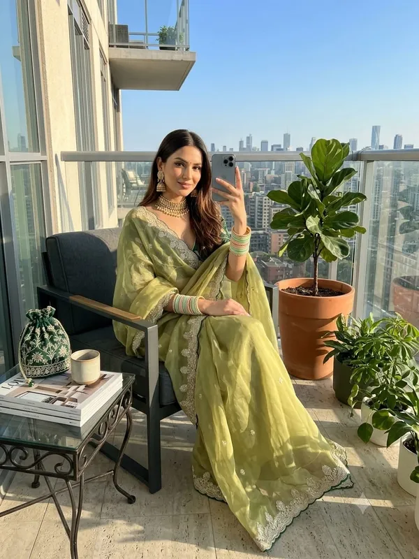 Olive_Green_Embroidered_Saree_For_Women