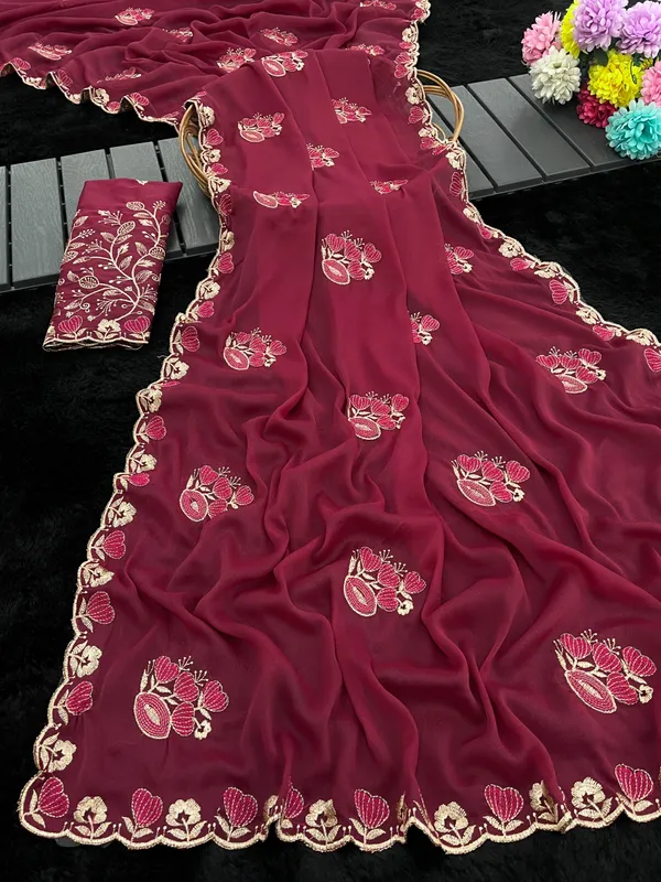 Maroon_Embroidered_Saree_For_Women