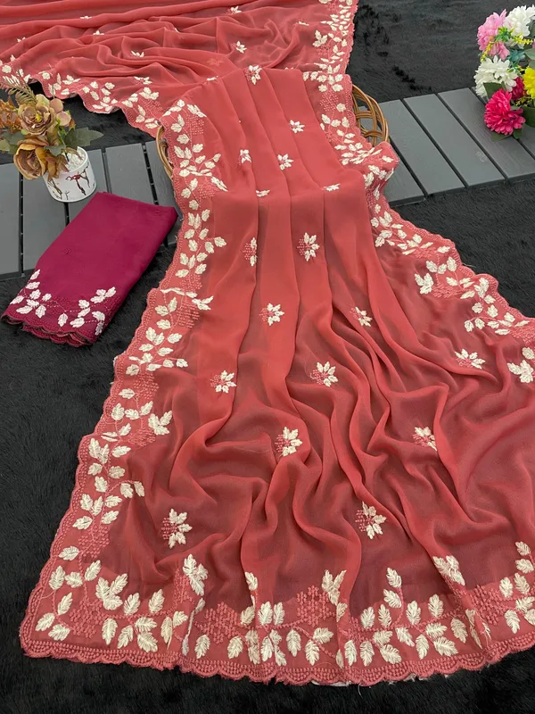 Coral_Floral_Embroidered_Saree_For_Women