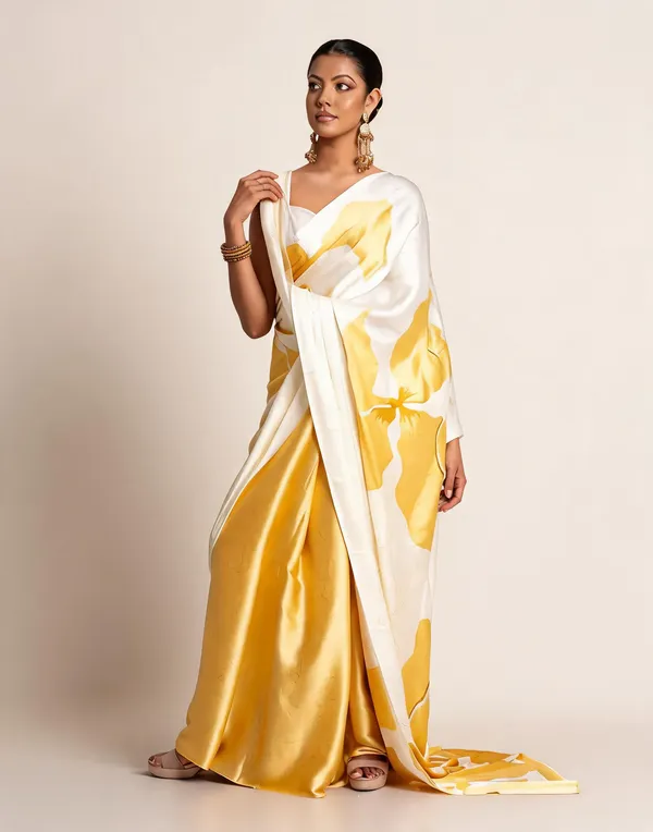 White_And_Yellow_Printed_Saree_For_Women