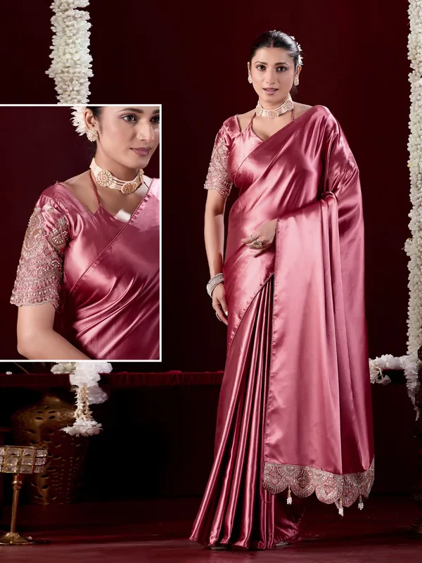 Pink_Satin_Embroidered_Saree_For_Women