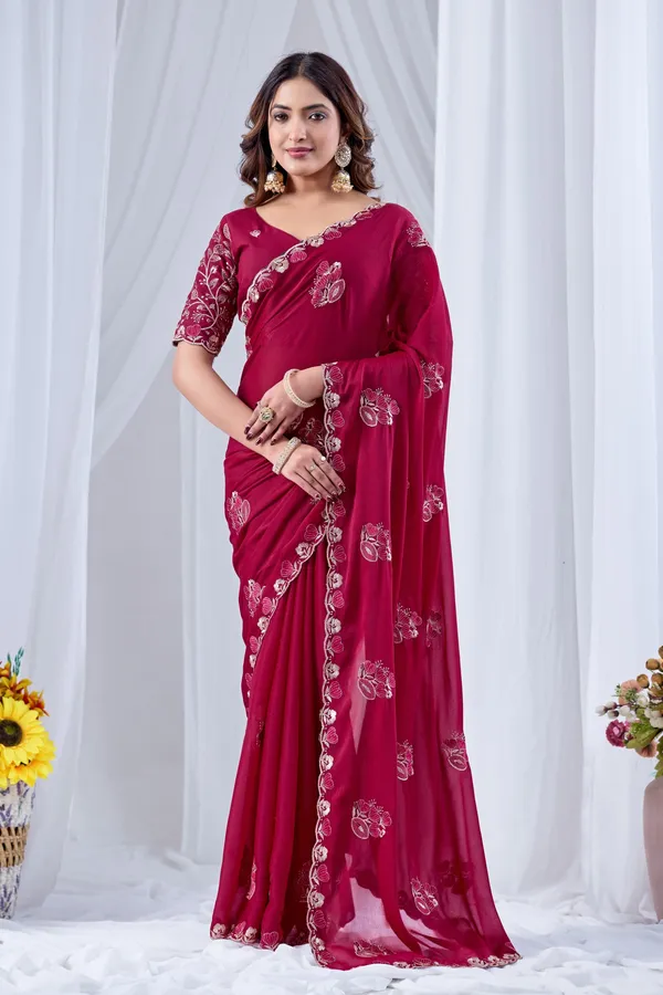 Maroon_Embroidered_Saree_For_Women