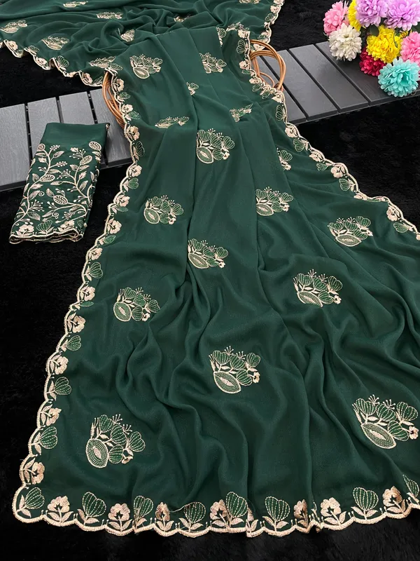 Green_Embroidered_Saree_For_Women