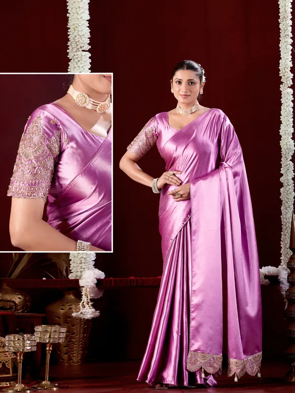 Pink_Satin_Embellished_Saree_For_Women