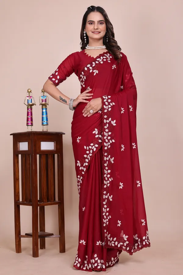 Maroon_Floral_Embroidered_Saree_For_Women