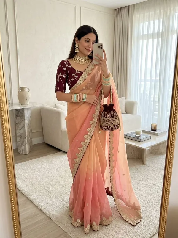 Peach_Embroidered_Saree_For_Women