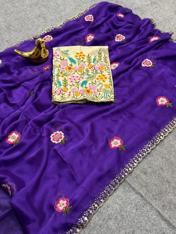 Purple_Embroidered_Saree_With_Blouse_Piece_For_Women