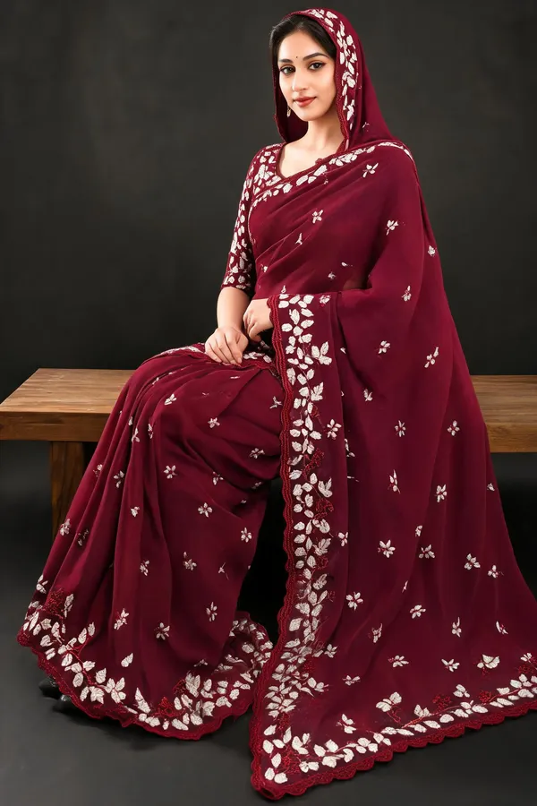 Maroon_Georgette_Embroidered_Saree_For_Women