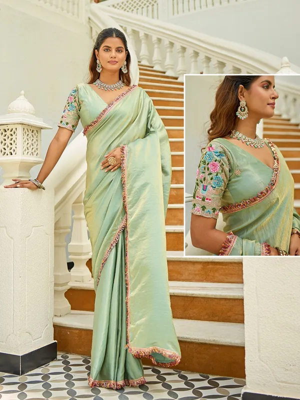 Mint_Green_Embroidered_Saree_For_Women