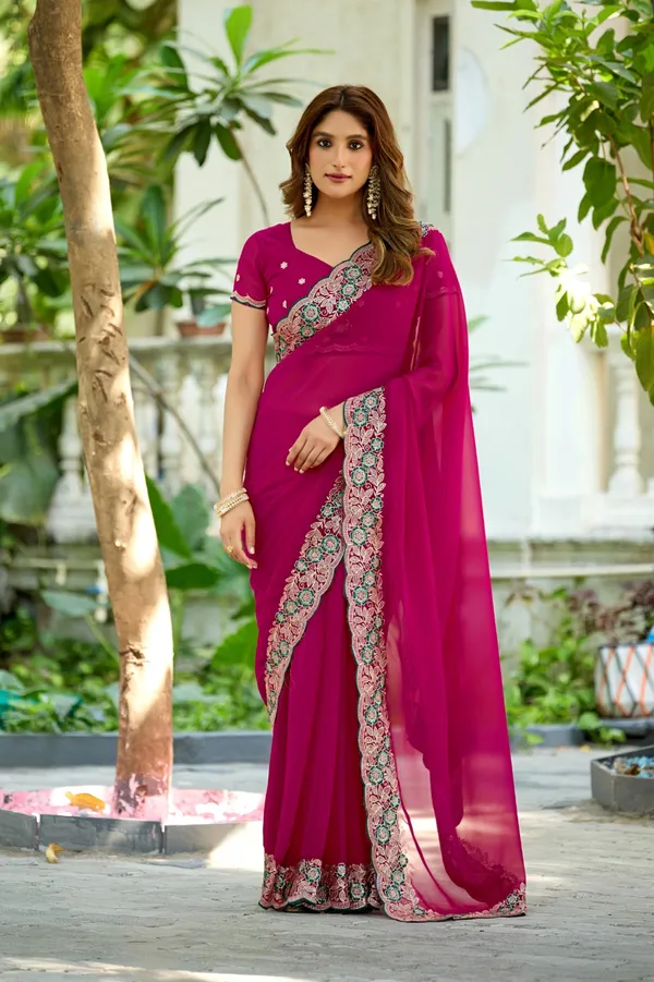 Magenta_Georgette_Embroidered_Saree_For_Women