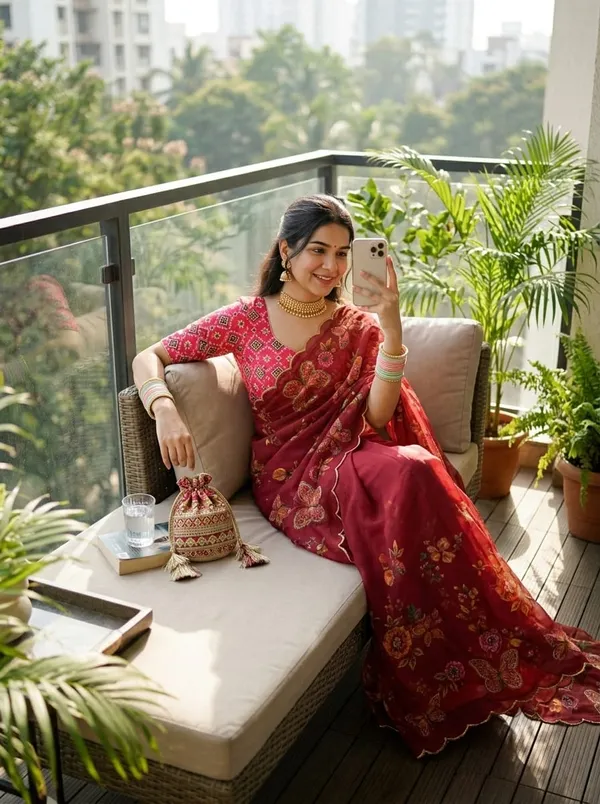 Red_Floral_Print_Saree_For_Women
