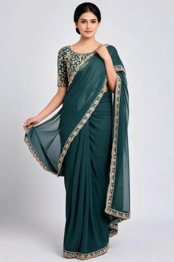 Teal_Chiffon_Embroidered_Saree_With_Blouse_Piece_For_Women