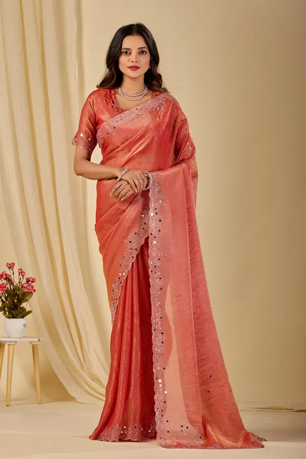 Peach_Net_Embroidered_Saree_For_Women