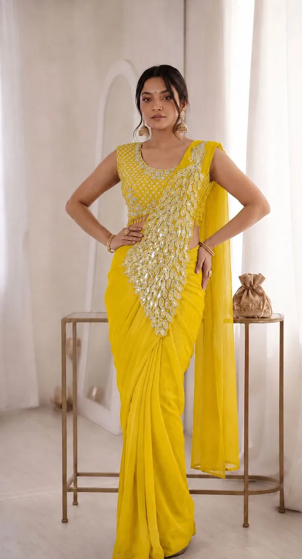 Yellow_Georgette_Embellished_Saree_For_Women