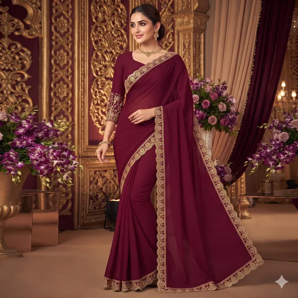 Maroon_Georgette_Embroidered_Saree_For_Women