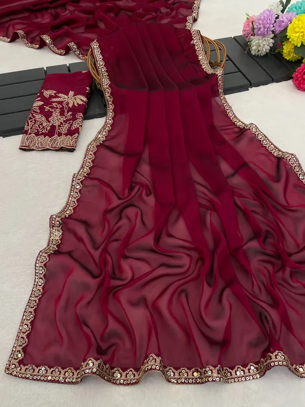 Maroon_Georgette_Embellished_Saree_For_Women