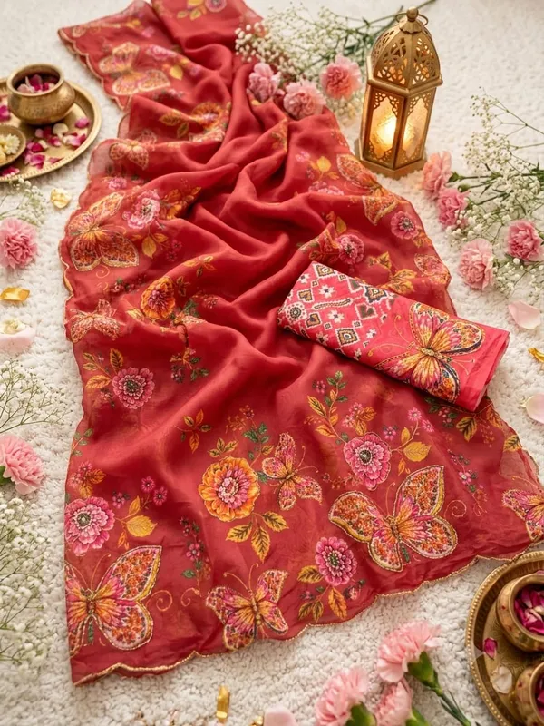 Red_Floral_Print_Saree_For_Women