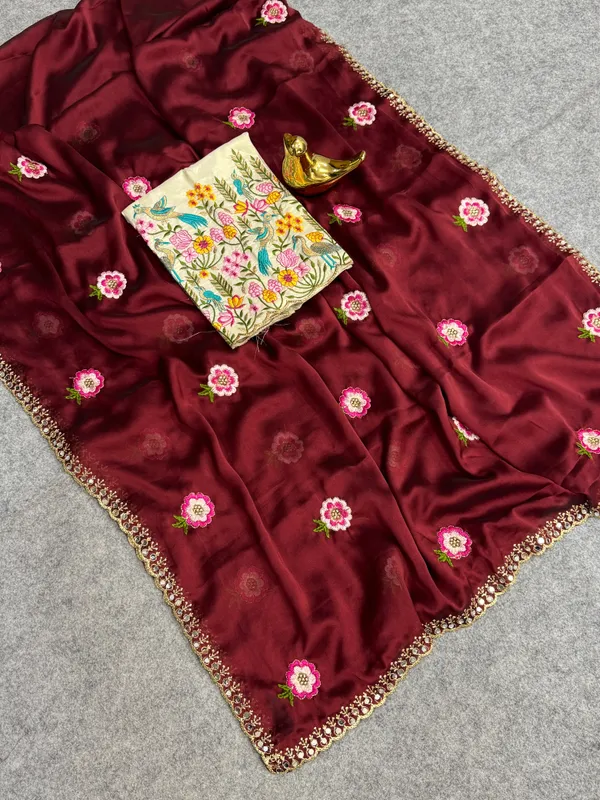 Maroon_Embroidered_Saree_For_Women