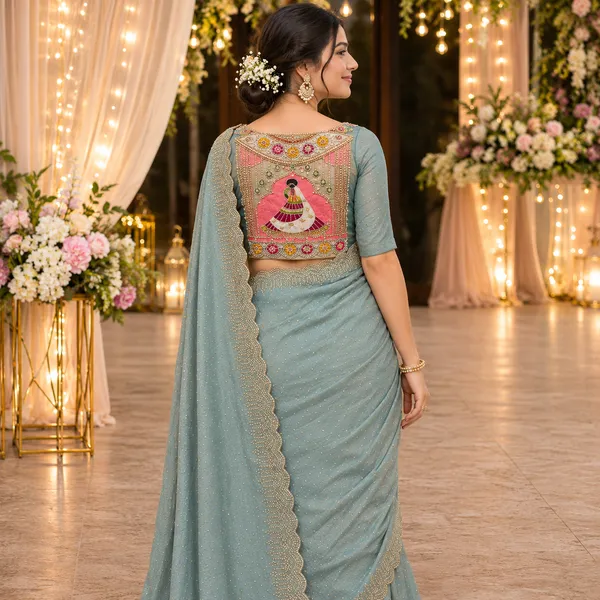 Sea_Green_Net_Embellished_Saree_For_Women