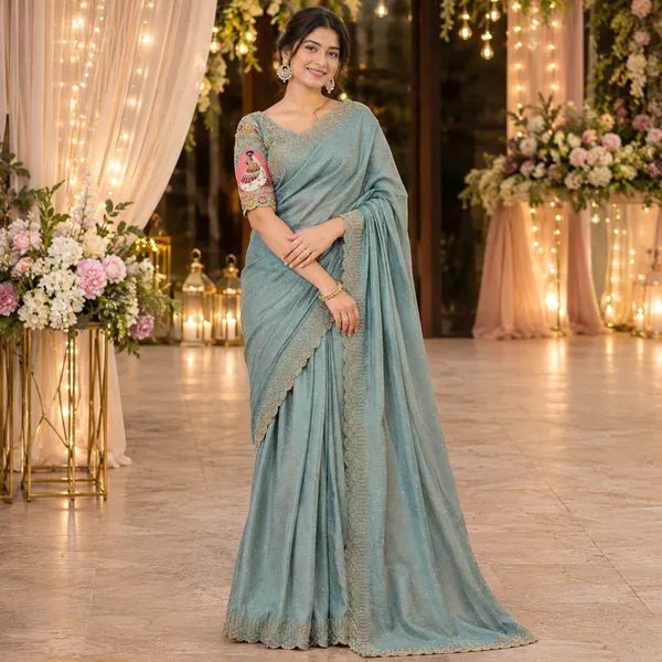 Sea_Green_Net_Embellished_Saree_For_Women