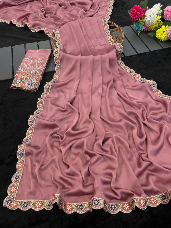 Pink_Satin_Floral_Embroidered_Saree_For_Women