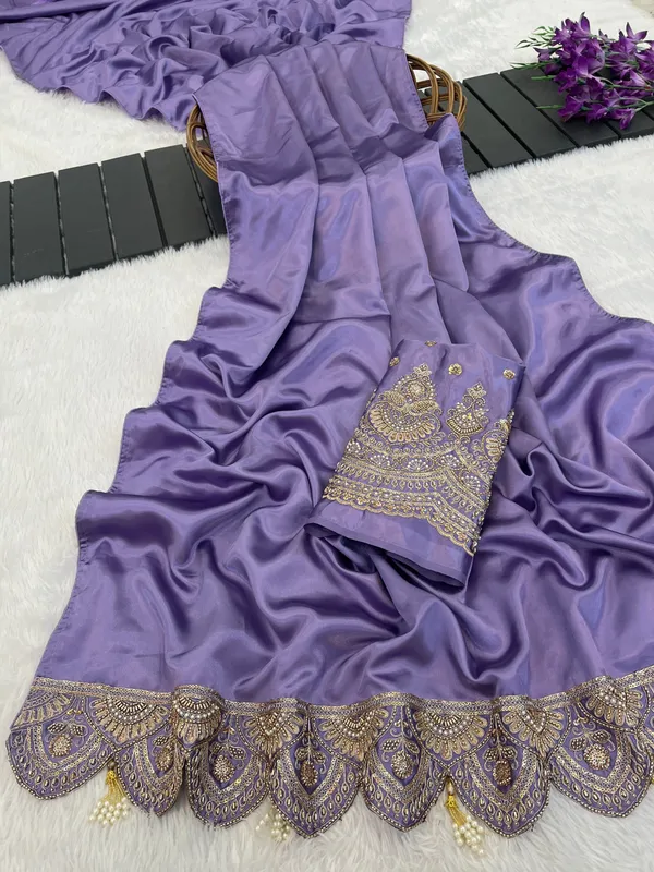 Lavender_Satin_Embellished_Saree_With_Blouse_For_Women