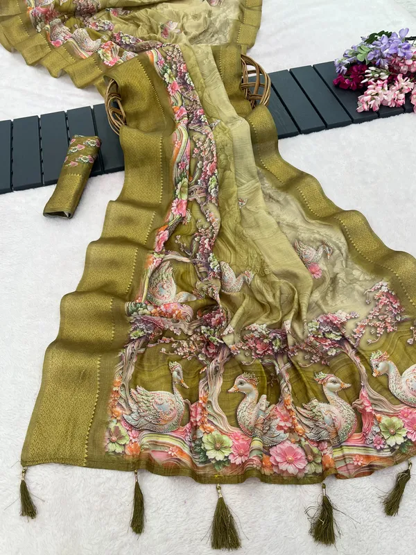 Olive_Organza_Floral_Printed_Saree_For_Women