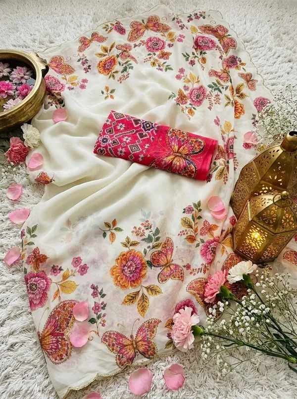 Cream_Floral_Print_Saree_For_Women
