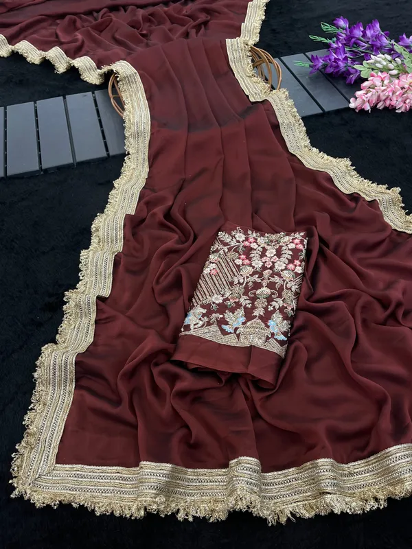 Maroon_Embellished_Saree_With_Blouse_Piece_For_Women