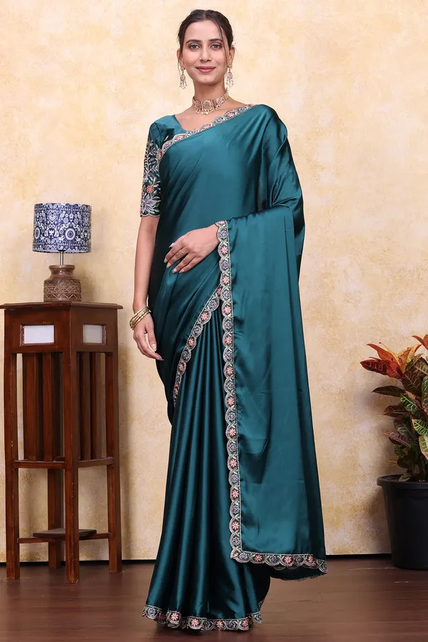 Teal_Embroidered_Saree_For_Women