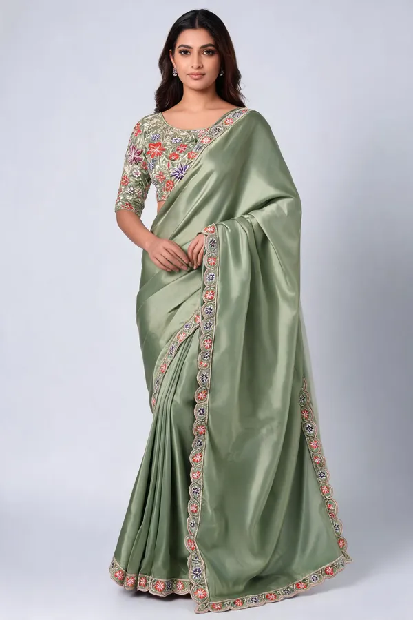 Green_Satin_Embroidered_Saree_For_Women