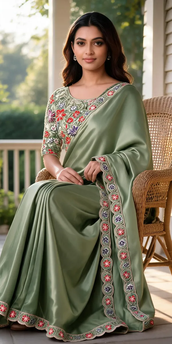 Green_Satin_Embroidered_Saree_For_Women