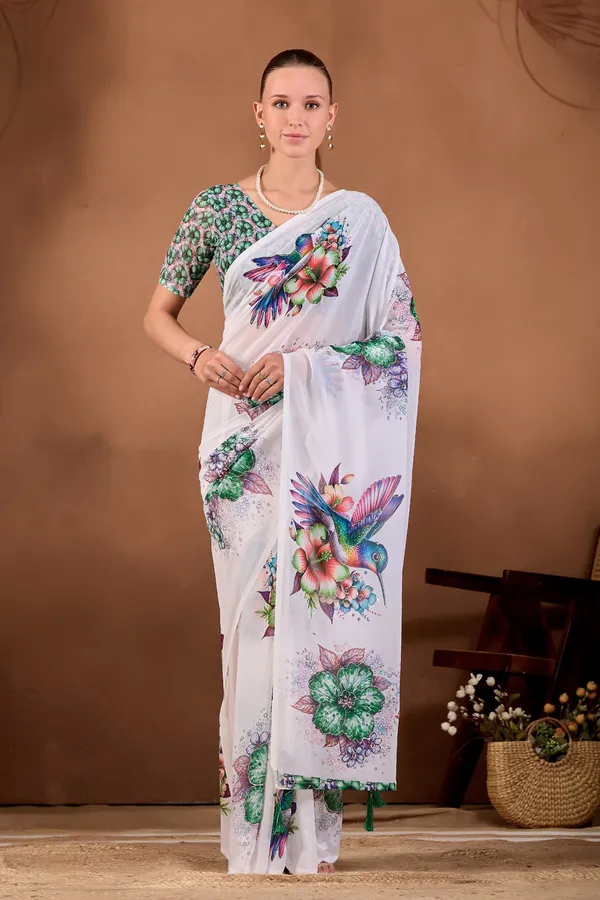 White_Floral_Printed_Saree_For_Women