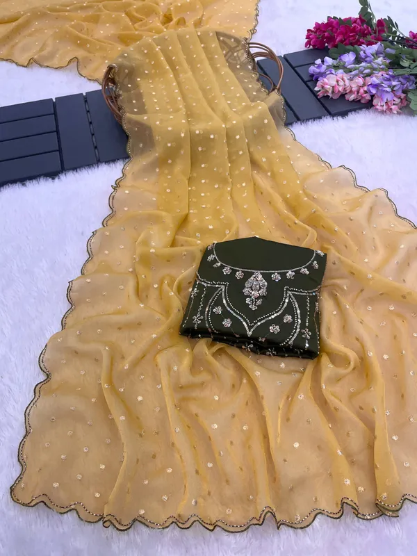 Mustard_Sheer_Sequin_Saree_For_Women