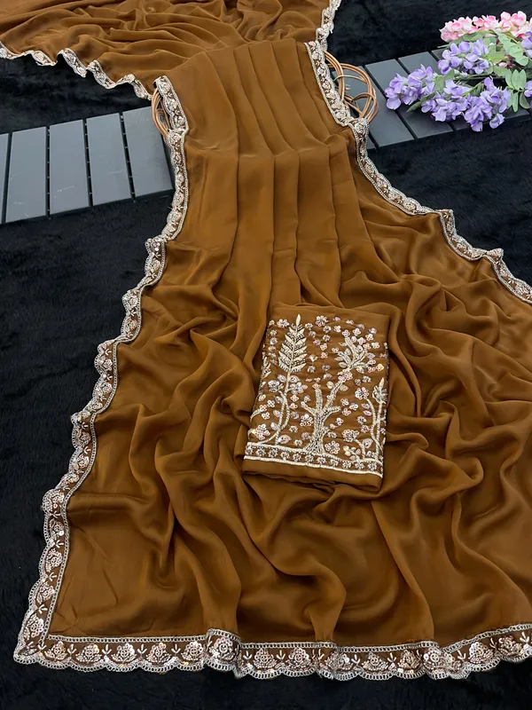 Brown_Embroidered_Saree_For_Women