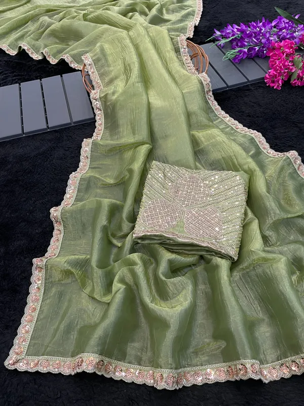 Green_Organza_Embellished_Saree_For_Women