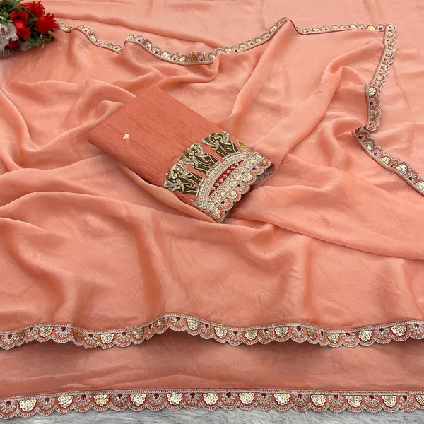 Peach_Embroidered_Border_Saree_For_Women