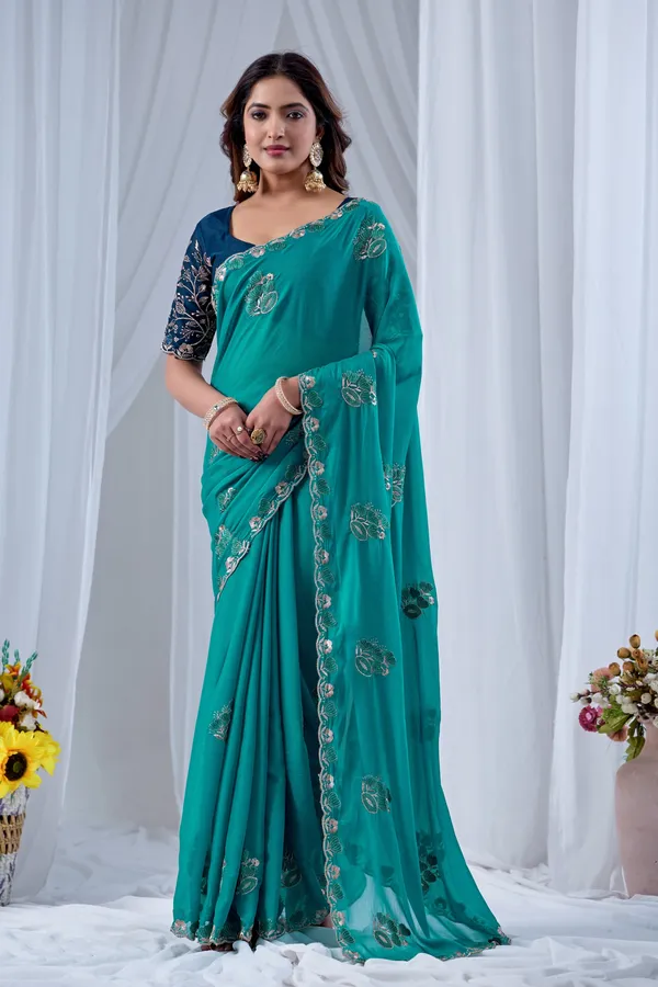 Teal_Embroidered_Saree_For_Women