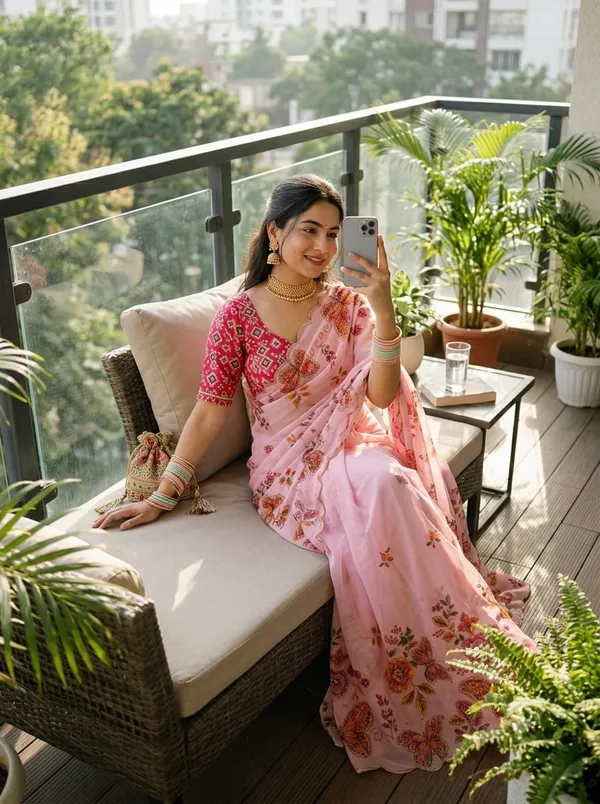 Pink_Floral_Print_Saree_For_Women