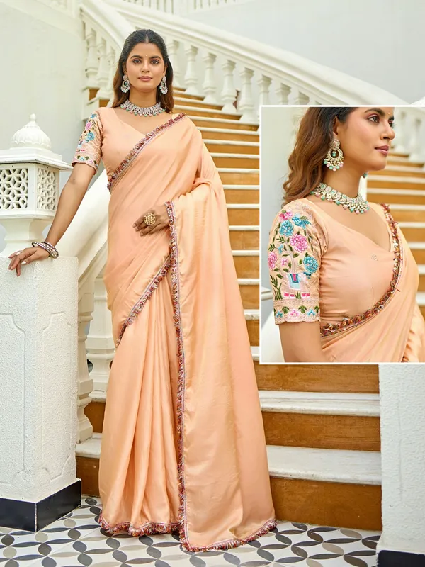 Peach_Embroidered_Saree_For_Women