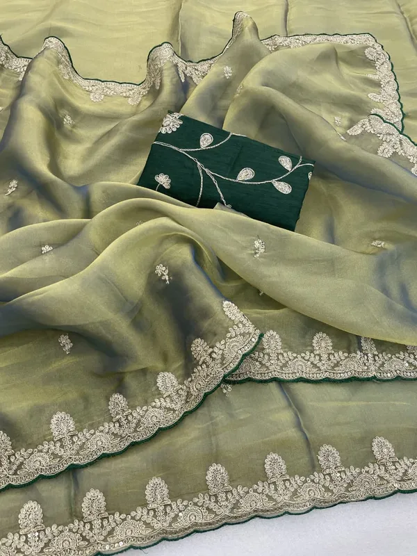 Olive_Green_Embroidered_Saree_For_Women
