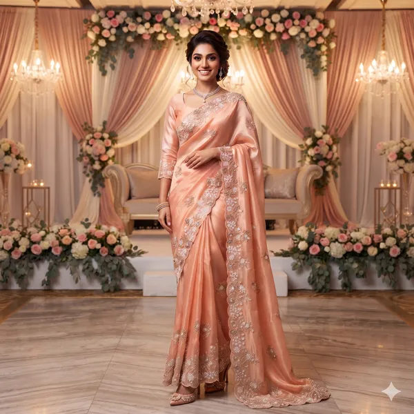 Peach_Organza_Embellished_Saree_For_Women