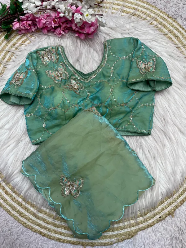 Aqua_Organza_Embroidered_Saree_For_Women