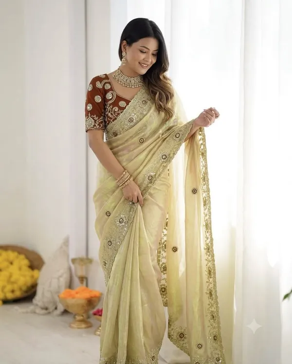 Cream_And_Maroon_Embroidered_Saree_For_Women