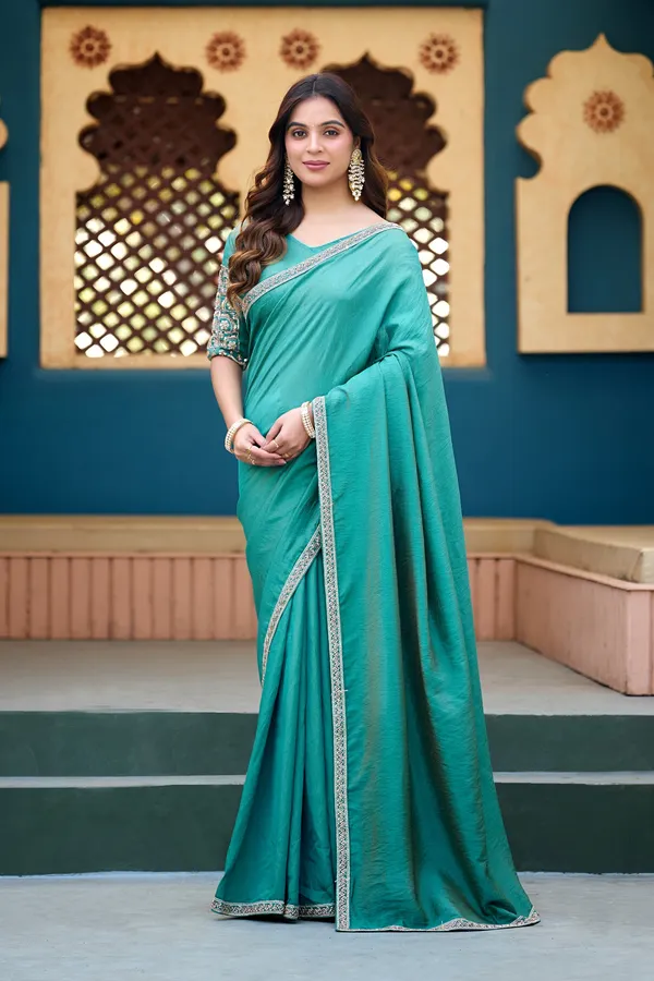 Teal_Embellished_Saree_For_Women