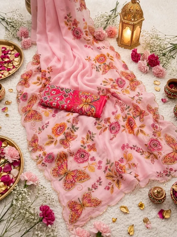 Pink_Floral_Print_Saree_For_Women