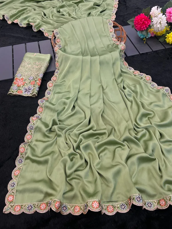 Green_Satin_Embroidered_Saree_For_Women