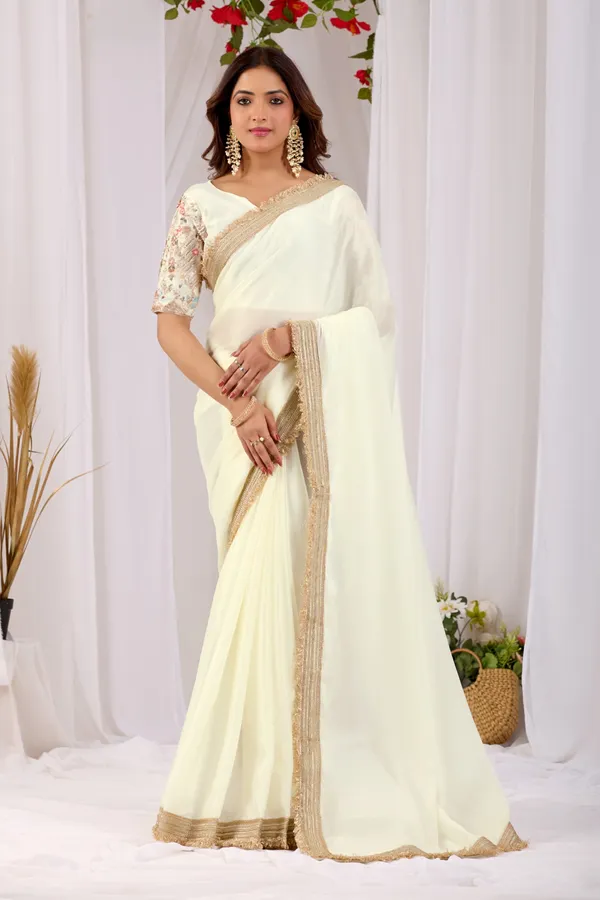 White_Georgette_Lace_Border_Saree_For_Women